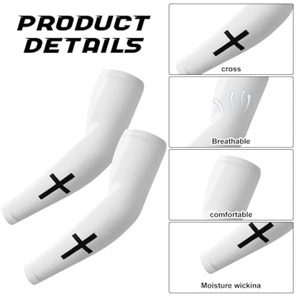 Shyyween 4 Pairs Faith Cross Arm Sleeve for Baseball Football - color: White
