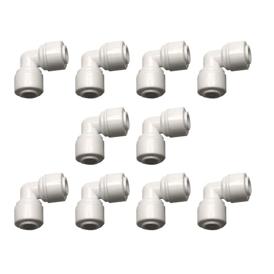 Push to connect fitting 1/4“ to 1/4” O.D. Elbow Union Quick Connector for RO Water Filter Filtration Systems Refrigerator Ice Maker Installation,10pcs. - color: 1/4" Elbow type