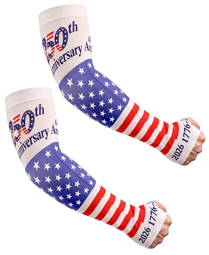 Aueyan Arm Sleeves for Men Women,Cooling Sleeves with Thumb Holes,Funny Sun Protection Arms Cover with Print Pattern - color: 250th Anniversary Flag