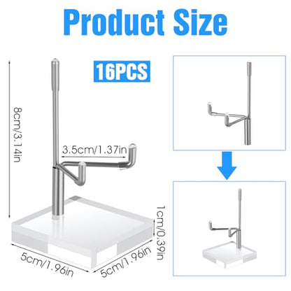 16 PCS Adjustable Metal Arms Display Stand, 2 X 2 X 3.5 Inch Small Rock Display Stand with Acrylic Base Small Displays Easel Holder Crystal Displays Stands for Picture Coral Geodes Mineral Agate
