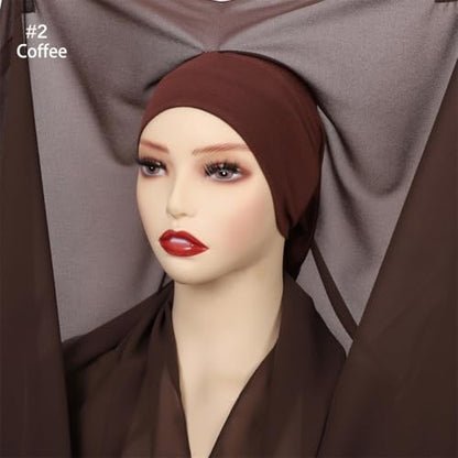 Instant Chiffon Hijab Set 3-in-1 Hijabs Scarf with Built-in Magnets and Undercap Head Wraps with Modal Cap - color: Coffee 2#