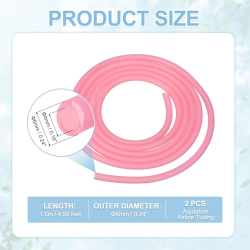 Aquarium Airline Tubing, 5/32"(4mm) ID x 1/4"(6mm) OD 4.9ft PVC Flexible Tube, (2Pcs, Pink), Intended for Fish Tank Air Pump/Aquarium/Garden/Terrarium Pond - color: Pink