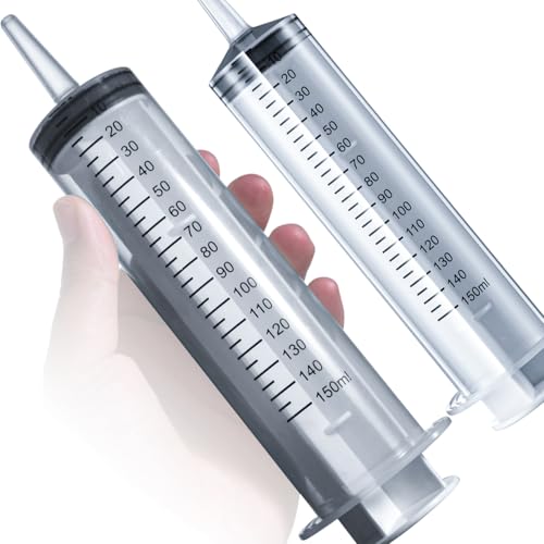 2 Pack Large Syringes, Large Plastic Garden Industrial Syringes for Scientific Labs, Measuring, Watering, Refilling, Filtration Multiple Uses (150 ML) - size: 150 ML