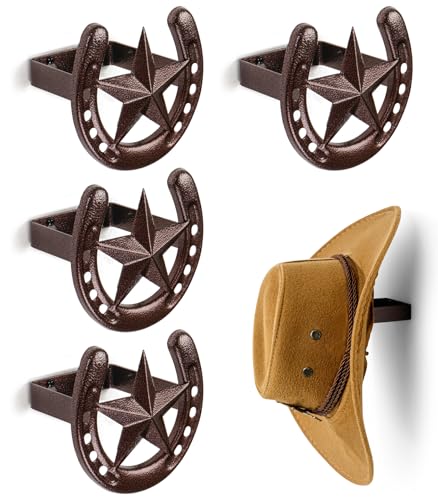 Cowboy Hat Hanger Wall Mount, 4 Pack Cowboy Hat Rack, Metal Horseshoe Hook, Horseshoe Decor, Western Hat Hook for Wall, Hat Holder for Entryway Closet, Bridle Hook for Tack Room, Horse Supplies - color: Antique Bronze, size: 4 Pack