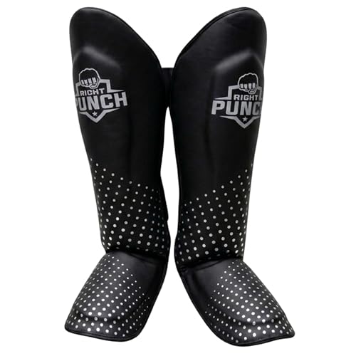 PU Leather Shin Guards for Kickboxing, MMA, Muay Thai Training, Protective Shin Pads - color: Black\Silver, size: X-Large