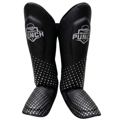 PU Leather Shin Guards for Kickboxing, MMA, Muay Thai Training, Protective Shin Pads - color: Black\Silver, size: X-Large