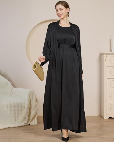 2PCS Muslim Abaya Women Islamic Dress with Belted Prayer Covered Eid Clothes - color: Black, size: Medium