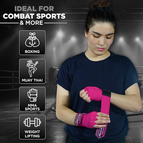 WYOX Boxing Hand Wraps & Gel Knuckle Guards Set for MMA, Muay Thai & Kickboxing - 2 Pair Hand Wraps + 1 Pair Knuckle Guards - Hand Wrist Protection for Men & Women Training - color: Pink/Black