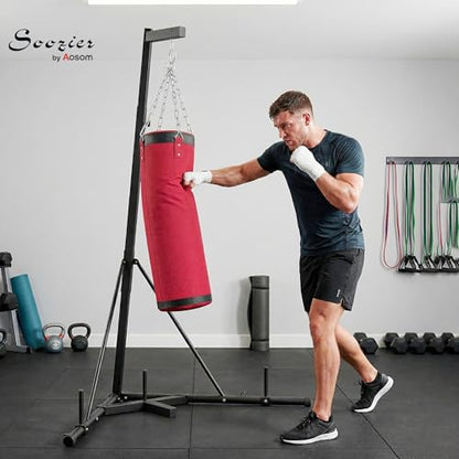 Soozier Punching Bag with Stand for Adults, 72.8"-90.9" Height Adjustable Freestanding Boxing Stand with Canvas Sandbag, Stable Triangular Base and 1" Weight Plate Storage for Home Gym MMA - color: Red