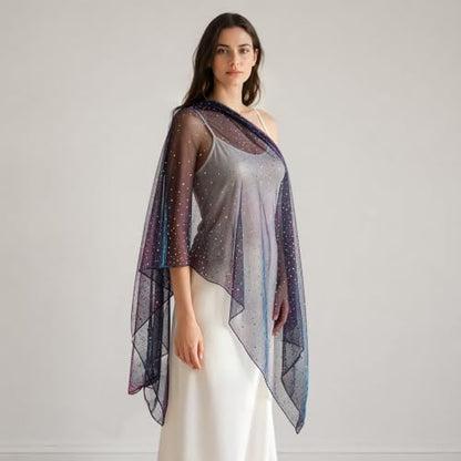 Sequin Scarf for Women Lightweight Mesh Shawl Wrap Bandana Hijab Headscarf for Summer Evening Dress - color: Navy