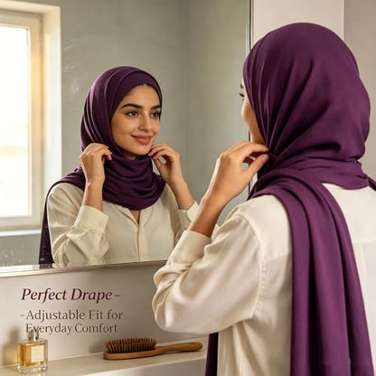 Jersey Hijab Scarf for Women,Lightweight Muslim Turban Head Scarf Modal Feel Hijab Coverings for Prayer with Clip - color: Purple