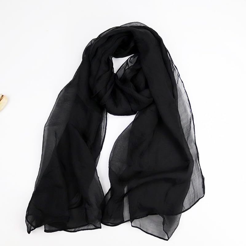 Black Silk-Feeling-Sheer-Scarf for Women Lightweight Chiffon-Scarves for Evening Dress Wedding Sunscreen Shawls-Wraps