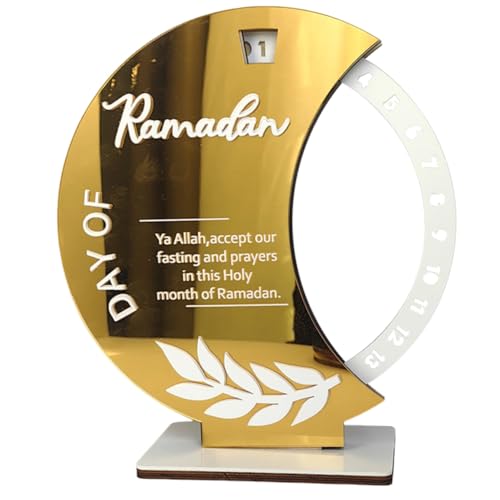Ramadan Countdown Calendar, Rotatable 30 Days Til Eid, Eid Mubarak Advent Countdown Calendar Rotate Moon Shaped Eid Calendar for islamic Home Party Decorations
