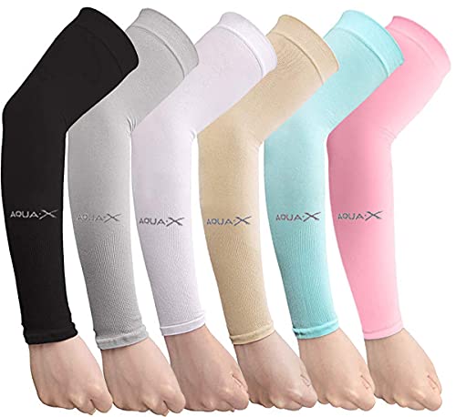 Bacophy 3/6 Pairs UV Protection Cooling Arm Sleeves Women Men, UPF 50 Arm Cover - color: 6-pairs Black+grey+white+beige+blue+pink