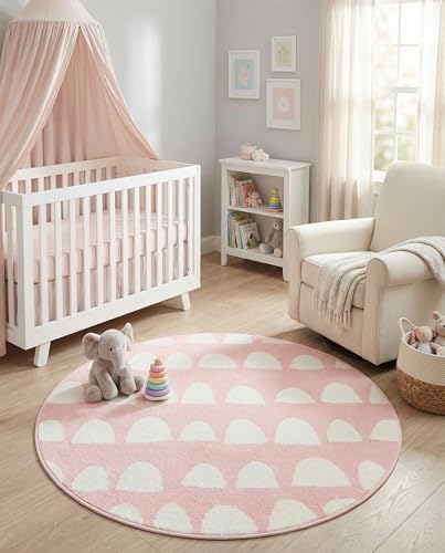 Rugs.com Whimsy Kids Collection Rug – 3 Ft Round Pink Medium-Pile Rug Perfect for Kitchens, Dining Rooms - color: Pink, size: 3' 3 Round