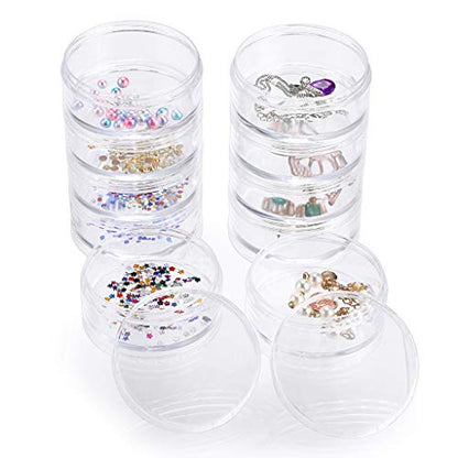 Hipiwe 2 Packs 5 Slot Clear Plastic Round Storage Jars - Art Craft Accessory Organizer Box Jewelry Beads Sewing Pills Container Holder for Storage Small Items, Hardware - size: 2Packs 2.68"D x 5.31"H
