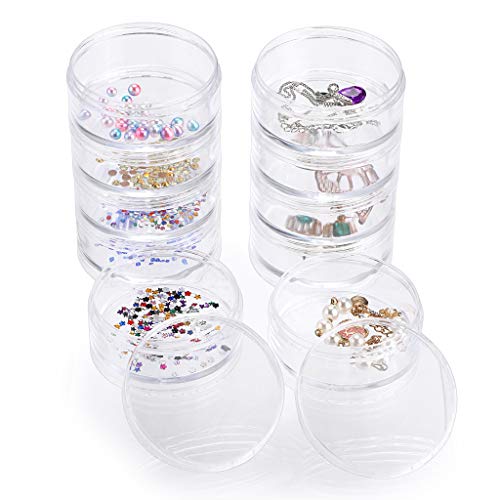Hipiwe 2 Packs 5-Slot Clear Plastic Storage Jars Jewelry Beads Organizer | Round Art Craft Accessory Organizer Box Small Beads Sewing Pills Container Holder for Storage Small Items, Hardware - size: 2Packs 2.68"D x 5.31"H