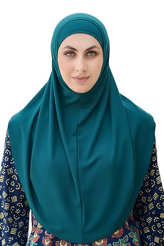 SARJANA Women's Solid Color Cotton Hijab with Under Scarf Cap Ready to Wear Stretch Scarves Long Scarfs FREE SIZE - color: Teal