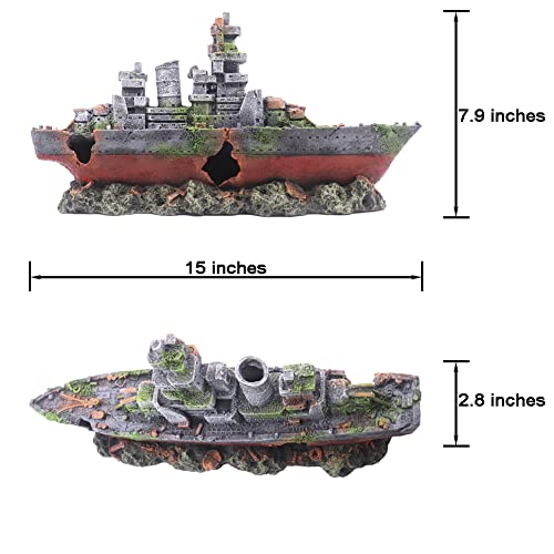 Ulifery Aquarium Shipwreck Sunken Pirate Ship, Submarine Fish Tank Decorations Resin Battleship for Betta Extra Large XL for 55-75 Gallon Tank