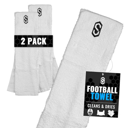 Sports Unlimited Xtra Soft Football Towel, Sports Towel with Hook and Loop Closure to Clean Football Visor and Football Gloves, 2 Pack - color: White 2-pack