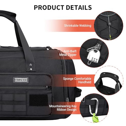 WITZMAN Travel Duffel Bags for Men Large Carry On Weekender Overnight Bag 3 in 1 Backpack with Shoe Compartment （B693 Black） - color: Black