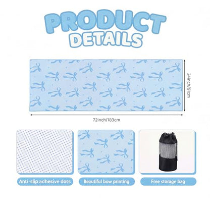 Breling Blue Bow Yoga Mat Towel with Grip Dot Preppy Coquette Bow Non Slip Ultra Absorbent Soft Microfiber Towel Without Hot Yoga Mat 72 x 24 Inch for Pilates Fitness Gym Women Birthday Gifts - color: Blue