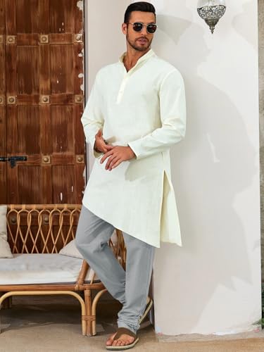 Runcati Mens Kaftan Thobe Pants Cotton Muslim Trousers Summer Kurta Pants - color: Grey, size: X-Large