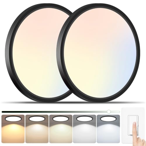 Brightever 2 Packs LED Flush Mount Ceiling Light Fixture Black 12 Inch - color: Black, size: 12 Inch-2 Packs
