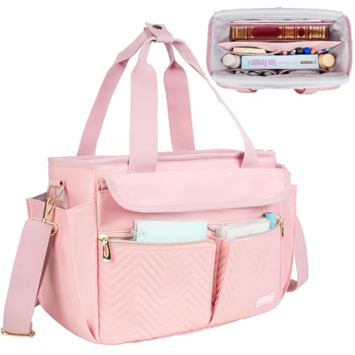 Bible Bag for Women with Shoulder Strap,Bible Carrying Case,Church Bag with Multiple Pockets for Bible Study Accessories - color: Pink, size: Bag Only