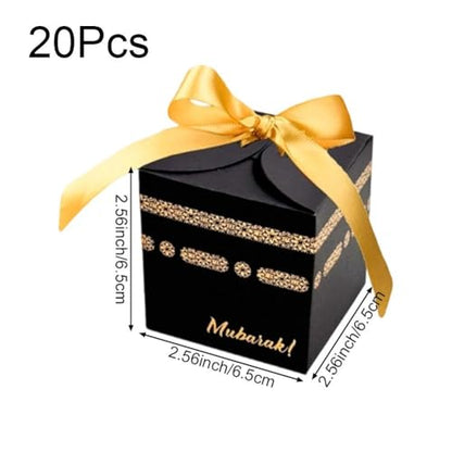 20pcs Black Gold Eid Moon Festival Candy Boxes Gift Packaging Eid Mubarak Gift Boxes for Muslim Party Decoration