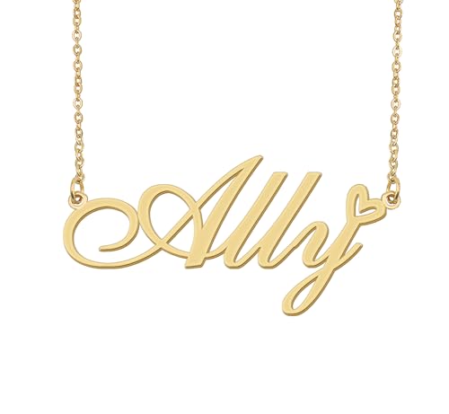 Aoloshow Personalized Heart Name Necklace Gold Custom Any Names Stainless Steel Jewelry for Womens Graduation - style: Ally - Gold