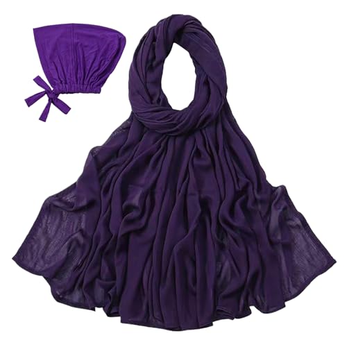 Modal Cotton Hijab Scarf for Women with Undercap Set - color: Deep Purple