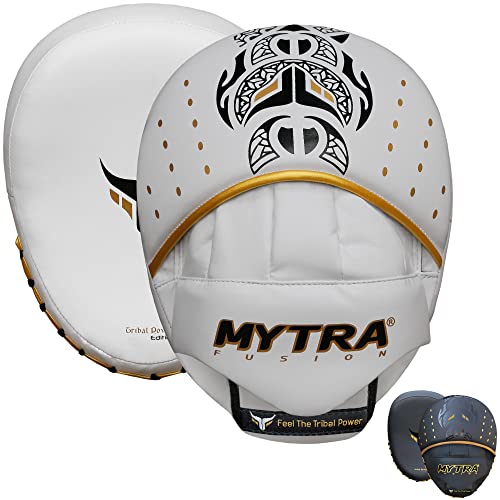 Mytra Fusion Boxing Pads - Focus Mitts MMA Muay Thai Boxing Mitts for Kickboxing Training and Martial Arts - color: White