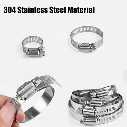 Stainless Steel Hose Clamps Assortment Kit, 25 Pieces Worm Gear Hose Clamp Adjustable 1/4 to 2-1/4in, Fuel Line Clamp for Plumbing, Automotive And Mechanical Applications