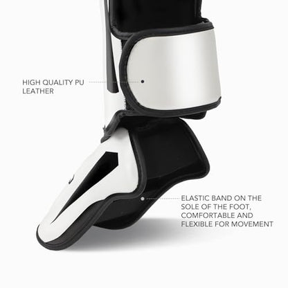 Muay Thai Shin Guards, Muay Thai Martial Arts Kicking Leg Instep Protection Pads Sparring Gear,for Kickboxing MMA Training and Sparring,Professional MMA Equipment - color: Black-White, size: Large