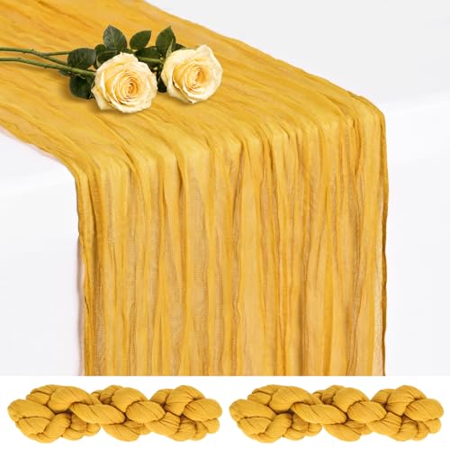 Showgeous 2 Pack Gold Cheesecloth Table Runner, 17 x 108 Inches - color: Gold, size: 2 Pack
