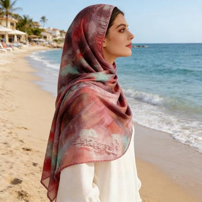 Hijab Scarf for Women Fashion Printed Modal Hijab Head Wrap Scarves Lightweight Long Scarf Shawls - color: Watercolor G