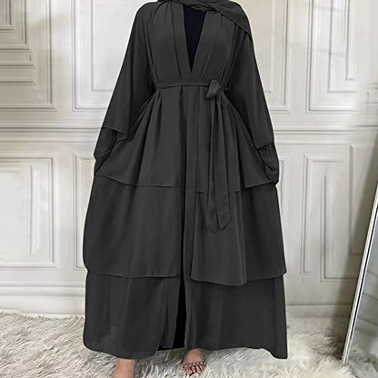 Abayas for Women Muslim Dubai Dress Solid Loose Fit Long Cardigan Islamic Kaftan Robe Open Front Maxi Length - color: #A: Black, size: Medium