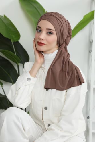 Aisha's Design Instant Hijab Scarves for Women, 95% Cotton Pretied Bonnet Turban Easy to Wear Cotton Headscarf - color: Chocolate