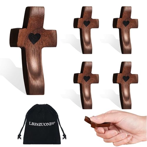 Wooden Pocket Cross - Inspirational Gift | Hand-Held Stress Relief Religious Gift for Prayer & Meditation (Black, 5 Pack) - color: Black 5pcs
