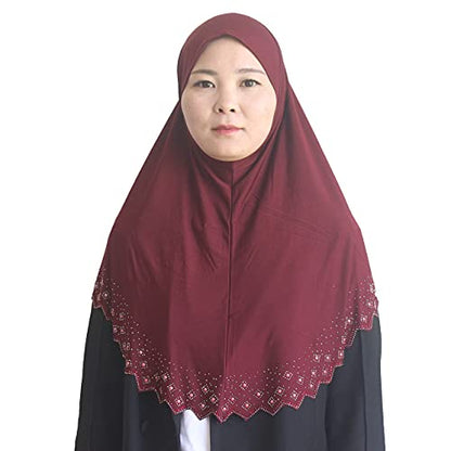 Instant Hijab Scarf for Women Muslim Women Clothing Headscarf for Girls with Czech Rhinestone - color: Wine Red
