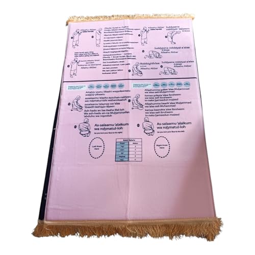 Step by Step - Learn to Pray, Muslim Prayer Mat for Mussallah, Prayer Room, Zaawiya, Sajadah, Namaz, Prayer Rug for Muslims, Ramadan or Eid Gifts (Pink) - color: Pink