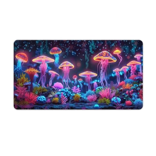 KeKee Glowing Colorful Sea Aquarium Neon Large Mouse Pad Gaming Mousepad Desk Pad for Keyboard and Mouse Mat Non-Slip Base 40X75cm, Style - size: 40X75cm