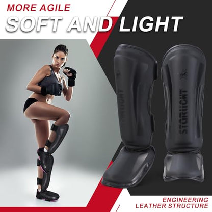 MMA Martial Arts Shin Guards – Padded, Adjustable Muay Thai Leg Guards with Instep Protection for Kickboxing/MMA Training and Sparring – Durable, Professional Equipment