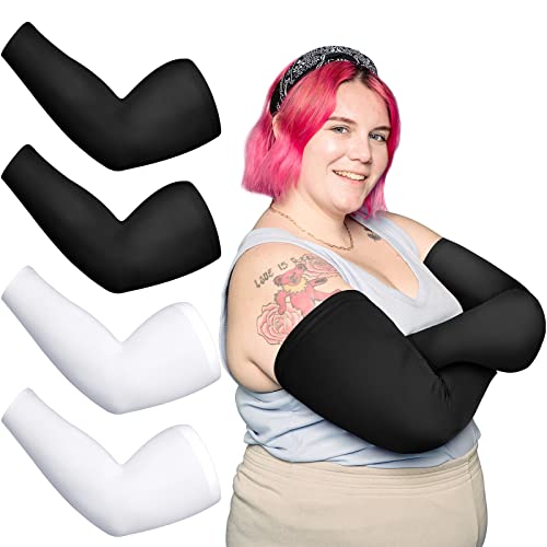 Chuarry 4 Pairs Plus Size Cooling Arm Sleeves for Women Men UV Sun Protection Oversized Flabby Arm Wraps - color: Black, White