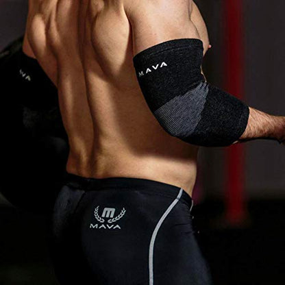 Mava Sports Elbow Sleeve Weightlifting Bamboo Charcoal Fiber Compression Support Sleeve for Tendonitis, Tennis, and Golf Elbow Relief – Reduces Elbow Joint Pain - size: Medium