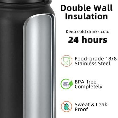 Fanhaw 20 oz Insulated Stainless Steel Water Bottle with Anti-Dust Chug Lid, Leakproof Vacuum Metal Everyday Use Bottle for Kids, Teens & Adults, Back to School Essentials (Black) - color: Black, style: 20 Ounces