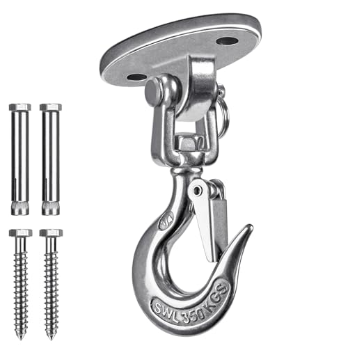 SELEWARE Heavy Duty Ceiling Swing Hanger with Safety Hook - Stainless Steel 360° Swivel Mount for Aerial Yoga, Porch Swing, Hammock Chair, Punching Bag, Tire Swing, 1000 LB Capacity - color: Silver Swing Hanger Hook