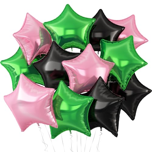 Black Pink Green Star Balloons,12Pcs Black Pink Star Shaped Foil Balloons,18Inch Large Green Helium Balloon for Witch Theme Birthday Baby Shower Anniversary Party Decorations - color: Black Green Pink