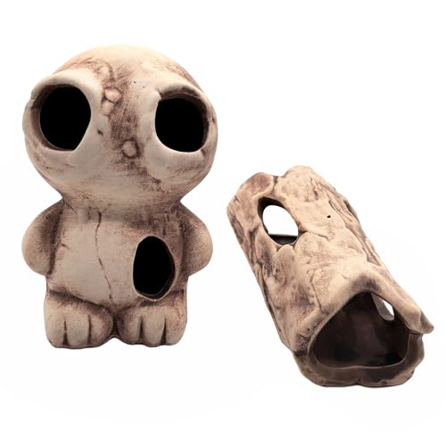 M2cbridge Aquarium Ceramic Cave Rock Betta Fish Hideout Decor Monster Log | ceramic material,resist deformation color fading, safe shelter - color: Monster + Log